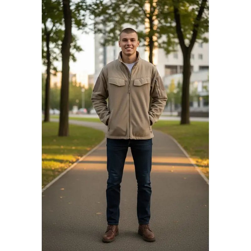 Jandarma Bej Renk Omuz Desenli Polar